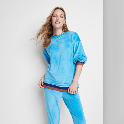 Women's Ascot + Hart Velour Graphic Pullover Sweatshirt - Blue