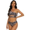 Women's 2025 Summer High Waisted Bikini Set One Shoulder Sleeveless Swimsuits 2 Piece Cutout Crop Top Beach Bathing Suit Solid Tummy Control Swimwear - 4 of 4