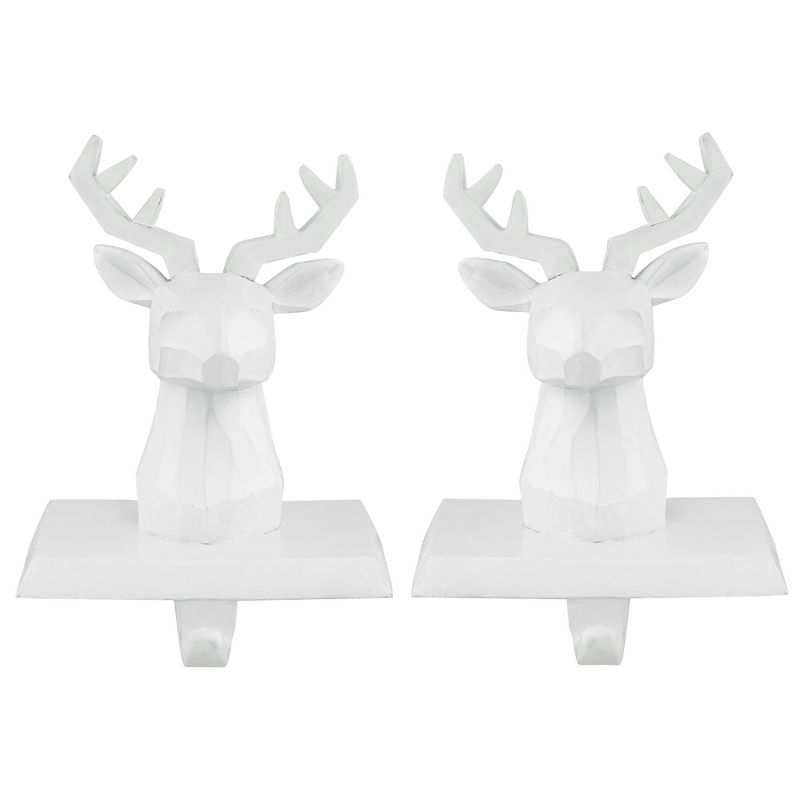 Northlight Set of 2 White Reindeer Head Christmas Stocking Holders 5.75", 1 of 6
