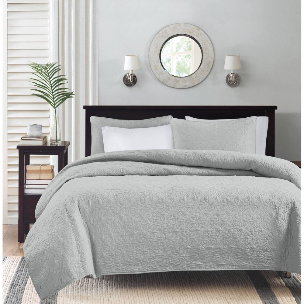 Photos - Duvet Madison Park 3pc Full/Queen Vancouver Reversible Coverlet Set Gray