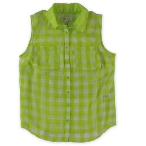 Aeropostale Womens Checkered Chiffon Tank Top, Green, Small - 1 of 1