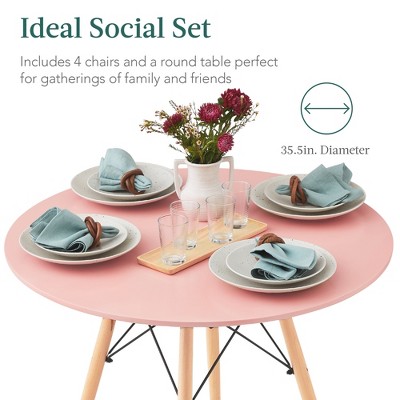 Pink and Oak Mid-Century Modern 5-Piece Dining Set