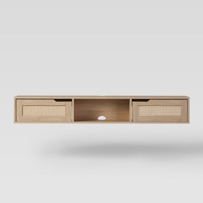 Modern Boho Floating TV Stand for TVs up to 65" with Rattan Doors - Saracina Home