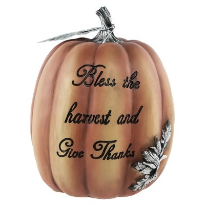 Northlight Autumn "Bless the Harvest and Give Thanks" Pumpkin Decoration - 10" - Orange