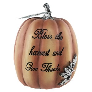 Northlight Autumn "Bless the Harvest and Give Thanks" Pumpkin Decoration - 10" - Orange - 1 of 4