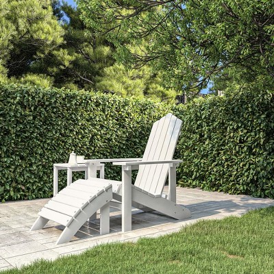 vidaXL Patio Adirondack Chair with Detachable Footstool, Weather-Resistant HDPE, Easy Maintenance, High Backrest, Wide Arms, Classic Design, White