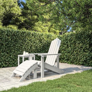 vidaXL Patio Adirondack Chair with Detachable Footstool, Weather-Resistant HDPE, Easy Maintenance, High Backrest, Wide Arms, Classic Design, White - 1 of 4