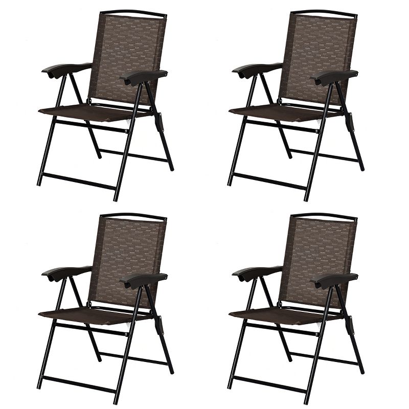 Tangkula Set of 4 Folding Sling Chairs Steel Armrest Patio Garden Pool Adjustable Back, 5 of 11
