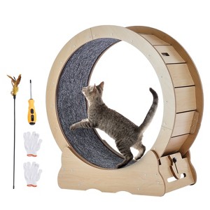 VEVOR Cat Exercise Wheel, Large Cat Treadmill Wheel for Indoor Cats, 29.5 inch Cat Running Wheel with Detachable Carpet and Cat Teaser, Beige - 1 of 4