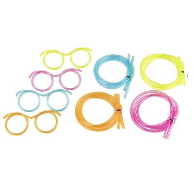 Blue Panda 12 Pack Silly Straw Glasses, Flexible Bendy Drinking Straws, Reusable Plastic, 4 Colors