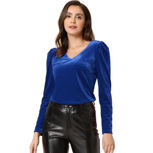 INSPIRE CHIC Women's Velvet V-Neck Long Sleeve Gilding Metallic Shiny Stars Blouse - 1 of 4