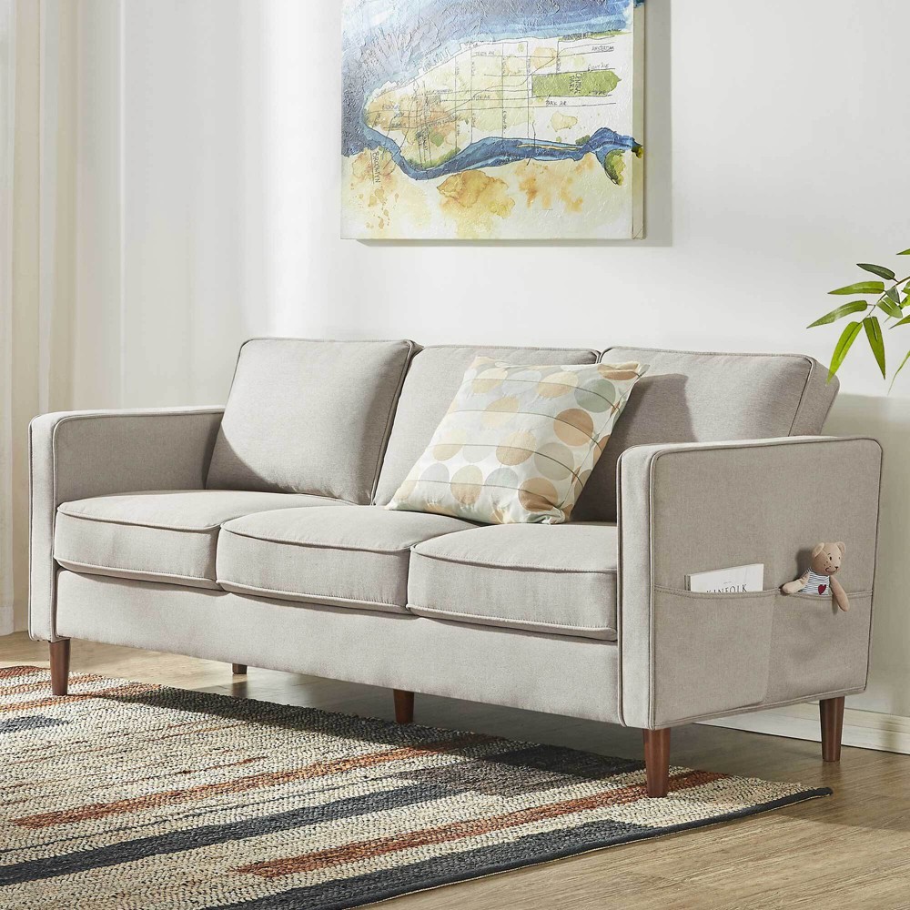 Photos - Sofa Hana Modern Linen Fabric /Couch with Armrest Pockets Sand Gray - Mello