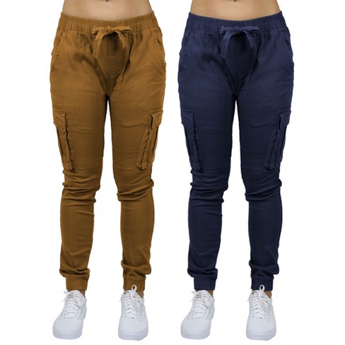 Galaxy By Harvic Women s Loose Fit Cotton Stretch Twill Cargo Joggers 2 Pack Timber navy M Target