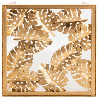 Leilani Gold Leaf Square Glass Top Palm Leaf Side Table