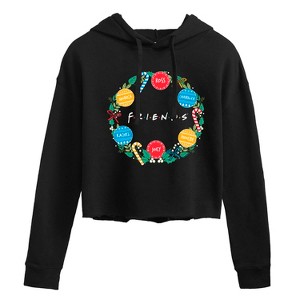 Women's Friends Wreath Cropped Graphic Hoodie - Black - Medium - 1 of 2