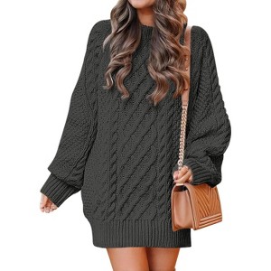 Women's Oversized Chunky Knit Sweater Dress | Long Sleeve Cable Knit Short Dress for Fall Winter Vacations Deep Gray - 1 of 4
