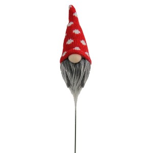 Northlight 12.5" Red and White Polka Dots Santa Gnome Head Christmas Pick - 1 of 1