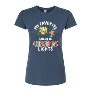 Women's - SpongeBob SquarePants - My Favorite Color Is Christmas Lights Fitted Graphic T-Shirt - 1 of 4