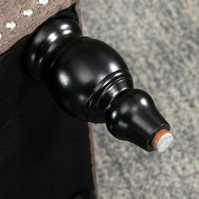 Taupe Tufted Fabric Ottoman with Turned Wood Legs