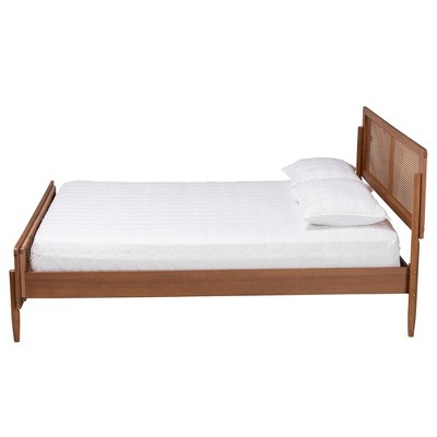 Mid-Century Modern Ash Walnut Queen Wood Platform Bed