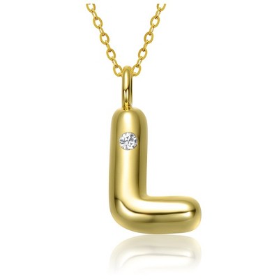 Kids' 14K gold plated necklace with white swarovski crystal initial pendant in bubble letter design