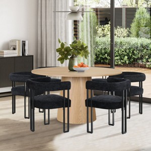 7-Piece Round Dining Table Set with 6 Upholstered Chenille Chairs, 52” Modern Pedestal Table with Metal Leg Dining Chairs for Kitchen-Maison Boucle - 1 of 4