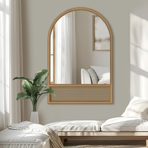 36 In.H x 24 In.W Brown Solid Wood Vine Weaving Right Angle Arched Hanging Mirror Frame Wall Mirror - 1 of 4
