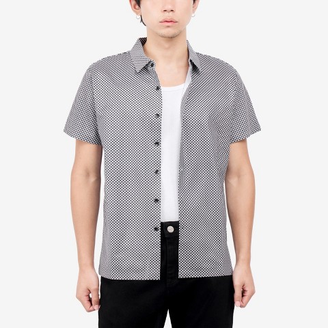 Мужская рубашка X RAY Herringbone Print Short Sleeve Button-Up, цвет: Чёрный