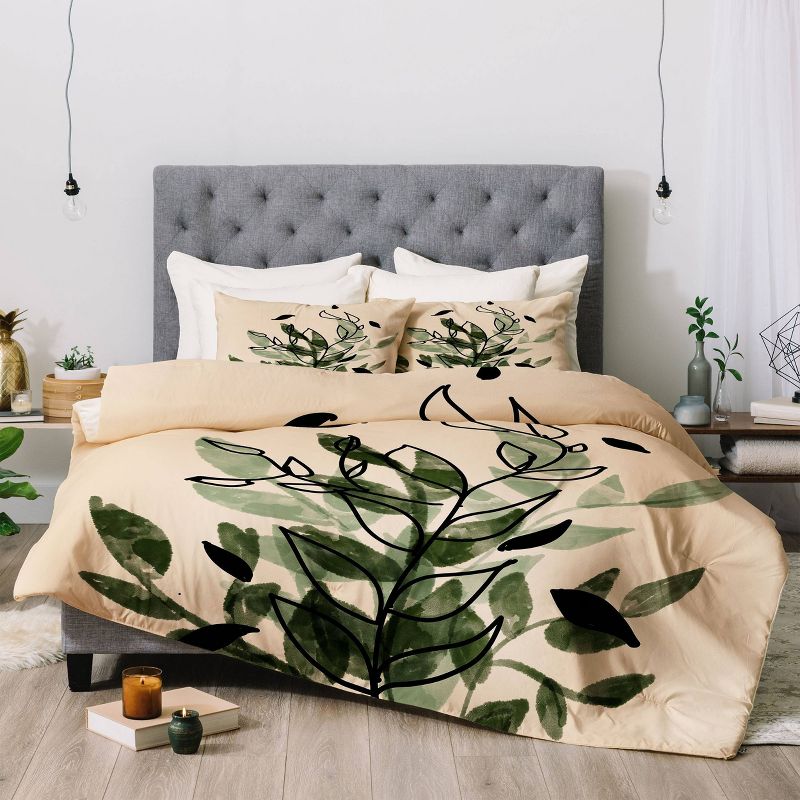 Aleeya Jones Green and Black Leaves Comforter Set - Deny Designs, 5 of 6