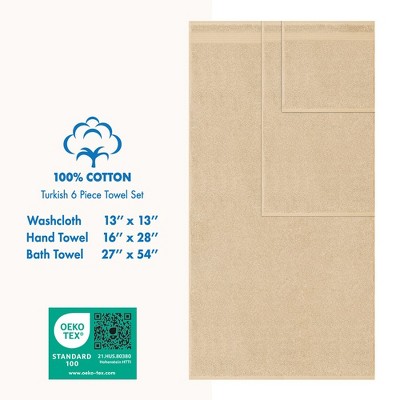 Beige Turkish Cotton 6-Piece Luxury Bath Towel Set