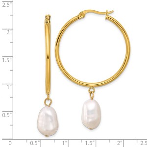 Chisel Stainless Steel Yellow IP-plated White Baroque Freshwater Cultured Pearl Dangle Hoop Earrings - 1 of 4