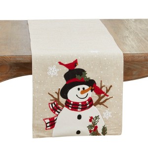 Saro Lifestyle Linen Blend Snowman Table Runner, 16"x70", Natural - 1 of 3