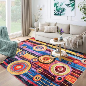 Large Area Rugs 5x7 Soft Machine Washable Colorful Geometric Rug Non Shedding Foldable Modern Floor Cover with Non Slip Backing - 1 of 4