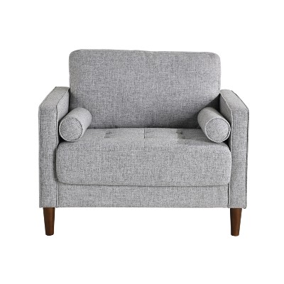 Light Gray Tufted Fabric Accent Chair with Wood Legs