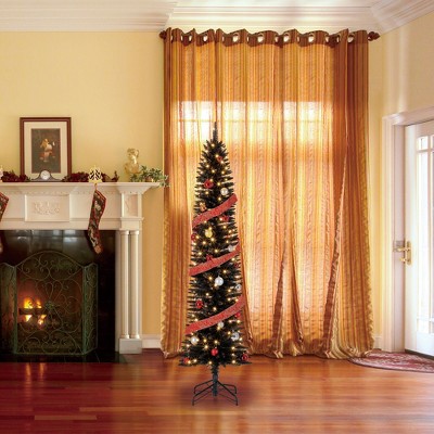 7-Foot Black Pencil Prelit Artificial Christmas Tree with LED Lights