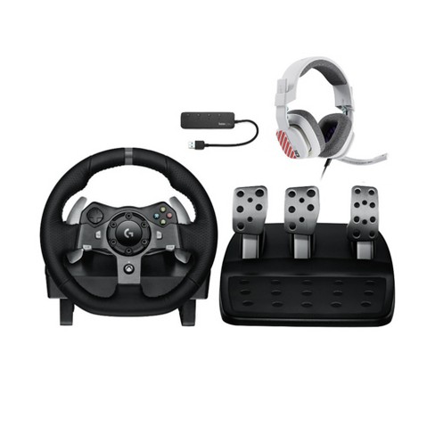 Logitech G920 Driving Force Racing Wheel with Floor Pedals with Headset  Bundle