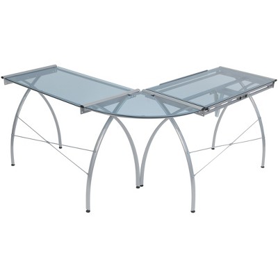 Futura L-Shaped Silver and Blue Glass Drafting Desk