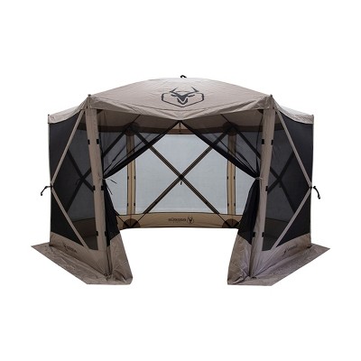 Gazelle G6 6-Sided 12 Foot x 12 Foot Pop Up Portable 8 Person Camping Gazebo Day Tent with Hub Design and Mesh Screen Windows, Desert Sand