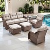POCASSY 6PCS Outdoor Furniture Set with 6" Thick Cushion, Outdoor Sofa Couch Set with Swivel Chairs and Ottoman, Brown Wicker Patio Furniture Set - 4 of 4
