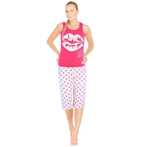 JEFFRICO Pajamas For Women Capri Set Sleepwear Soft Pajamas Short Sleeve Pajama Sleepshirt With Capri Pants - 1 of 4