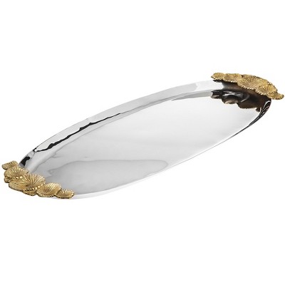 HomeRoots 20" Silver And Gold Oval Stainless Steel Handmade Serving Tray With Handles