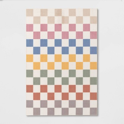 4'x5'6" Washable Checkered Area Rug Ivory/Pink/Blue - Room Essentials™