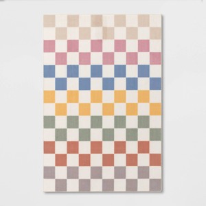 4'x5'6" Washable Checkered Area Rug Ivory/Pink/Blue - Room Essentials™ - 1 of 4