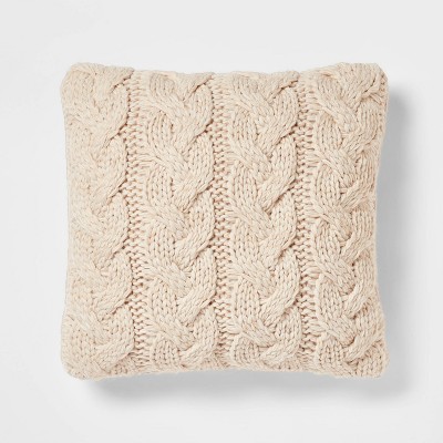 Chunky Cable Knit Square Throw Pillow Neutral - Threshold™