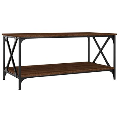 vidaXL - Brown Oak Modern Coffee Table with Sturdy Iron Frame and Practical Open Shelf - Engineered Wood Top - 39.4"x19.7"x17.7"