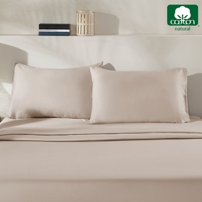 Beige Cotton Sateen Weave Standard/Queen Pillowcases Set of 2
