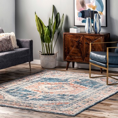 Harley Blue and Ivory Synthetic Medallion 3' x 5' Area Rug