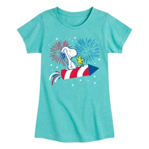 Girls' - Peanuts - Snoopy And Woodstock Fireworks Fitted Short Sleeve Graphic T-Shirt - 1 of 4