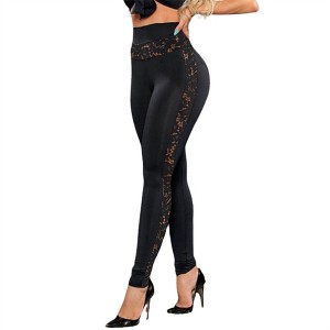 BABYYER Women's Lace Legging Pants, High Waist Mesh Panel Side Yoga Pants, Sports Casual Lightweight Trousers - 1 of 4