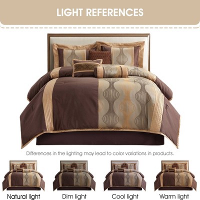 King Dark Brown and Gold Microfiber 7-Piece Comforter Set